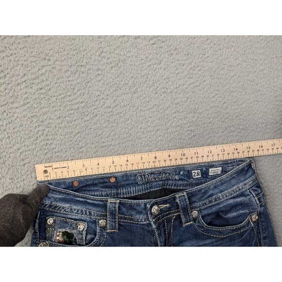 Miss Me Jean Shorts Women 28 Denim Stretch Colorful Sequins Cutoff Flap Pocket - Picture 10 of 16